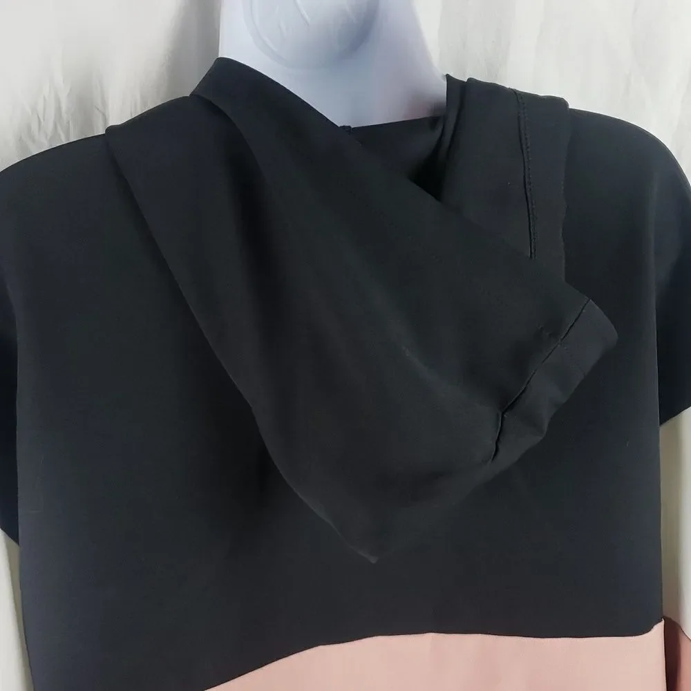 Zara Women's Small Pink Black White Colorblock Track Hooded Jacket